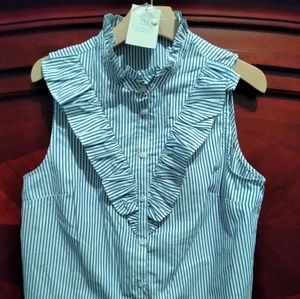 Primark Blue and White Stripe Ruffle Shirt.